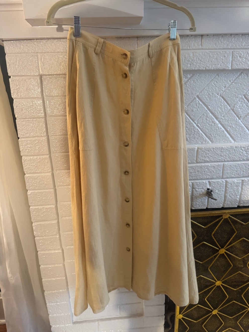 Dreamy VTG Liz Sport Beige Button-Front Women’s Linen Maxi Skirt